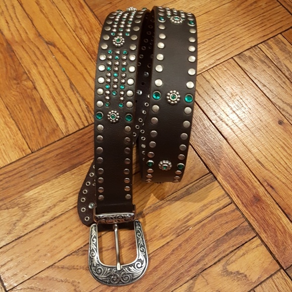 NANNI Women's Black Leather Studded Belt - 90/36 - Picture 2 of 6